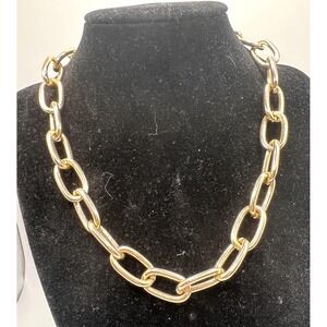 Gold Tone Chunky Chain Link Necklace Toggle Clasp Statement 17"